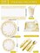 141-piece white and gold party supplies set, designed for 20 guests. This dinnerware set includes paper plates, napkins, cups, and silverware, perfect for weddings, bridal showers, engagement parties, birthdays, and other special occasions, adding an